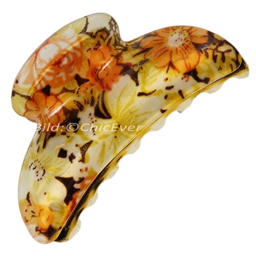 Haargreifer 8,5cm Blumen Acryl Haarkneifer Wellenreiter Haarspange braun orange gold 5214a - zum Schließen ins Bild klicken